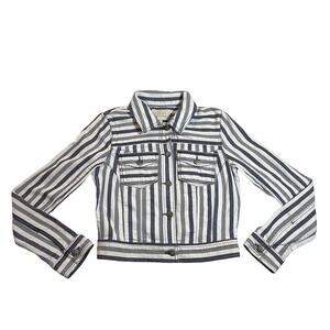 Hinge Stripe Cropped Soft Fabric Denim Jacket Size Small Coastal Nautical Casual